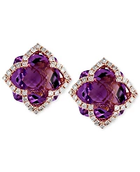 Effy Amethyst (6-1/4 ct. t.w.) and Diamond (1/3 ct. t.w.) Clover Stud Earrings in 14k Rose Gold