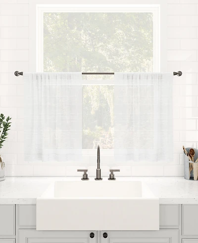 Textured Slub Stripe Anti-Dust Linen Blend Sheer Cafe Curtain Pair