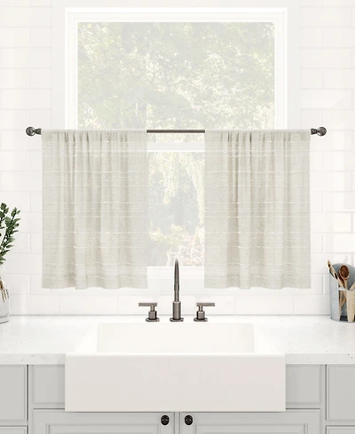 Textured Slub Stripe Anti-Dust Linen Blend Sheer Cafe Curtain Pair