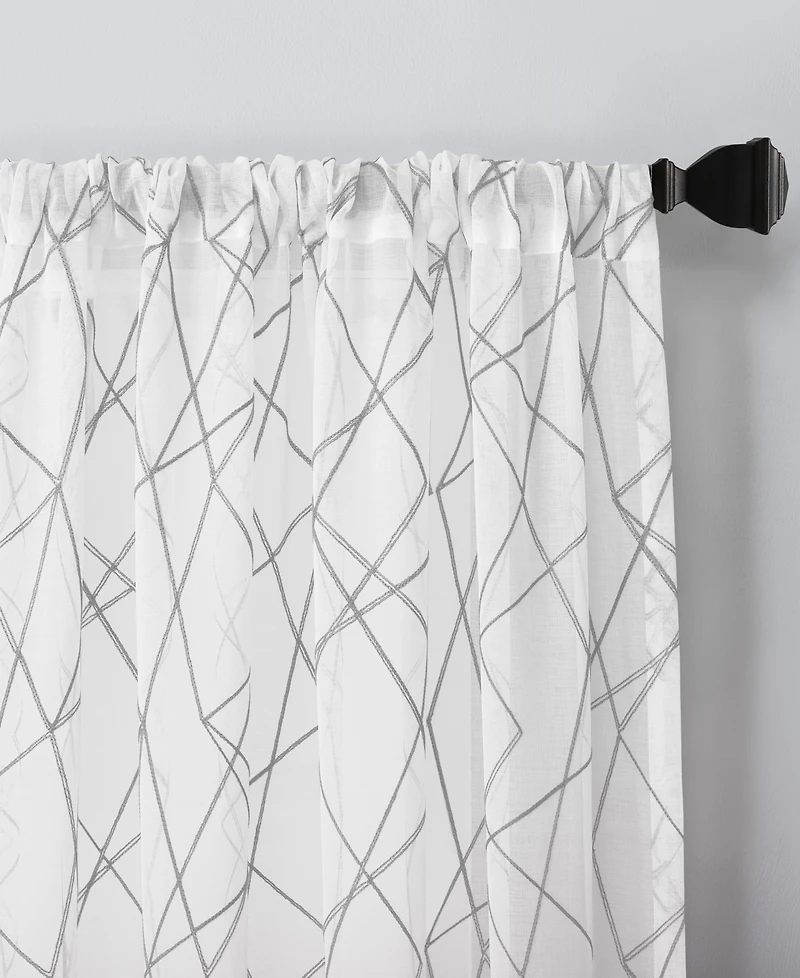 Abstract Geometric Embroidery Semi-Sheer Rod Pocket Curtain Panel