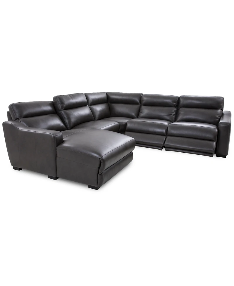 Gabrine 5-Pc. Leather Sectional with 2 Power Headrests and Chaise, Created for Macy's