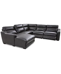 Gabrine 5-Pc. Leather Sectional with 2 Power Headrests and Chaise, Created for Macy's