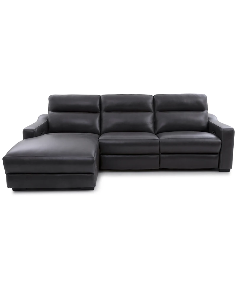 Gabrine 3-Pc. Leather Sectional with 1 Power Headrest and Chaise, Created for Macy's