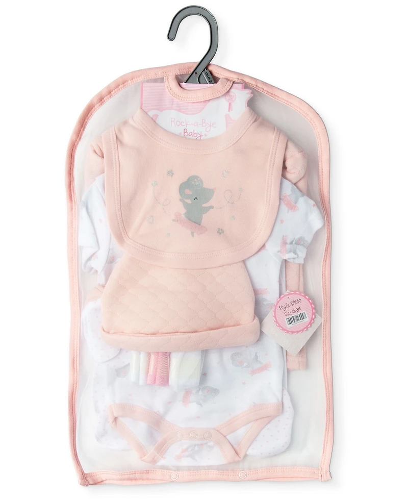 Rock-a-Bye Baby Boutique Baby Girls Ballerina Mouse 9 Piece Quilted Layette Gift Set