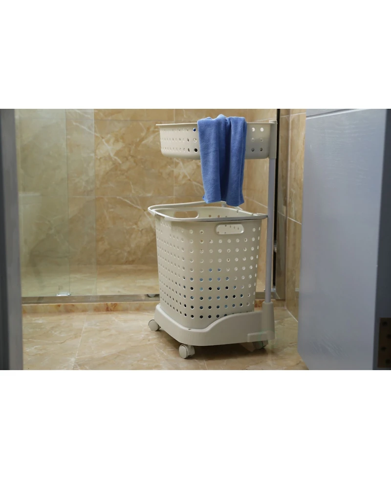 Vintiquewise 2 Tier Plastic Laundry Basket with Wheels