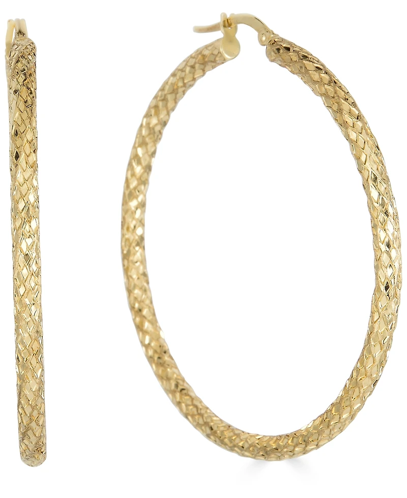 Italian Gold Snake Texture Hoop Earrings in 10k Gold 50mm