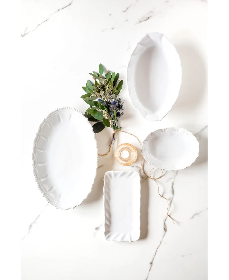 Vietri Incanto Stone White Ruffle Rectangular Tray