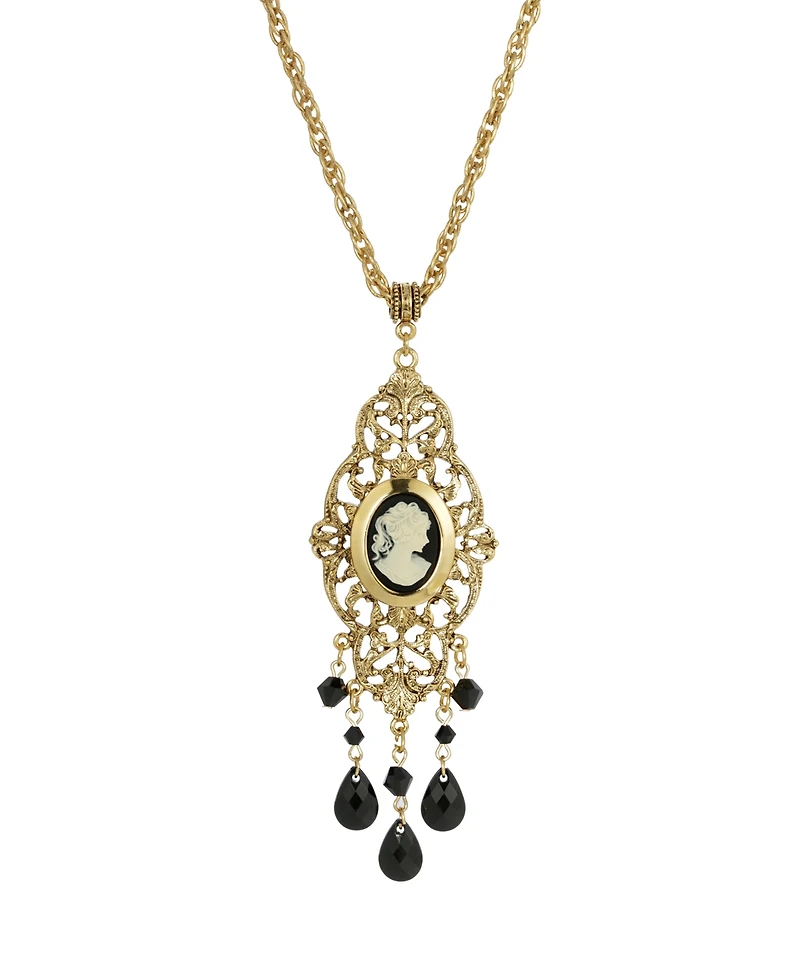 2028 Women's Gold Tone Black Oval Cameo Locket Necklace