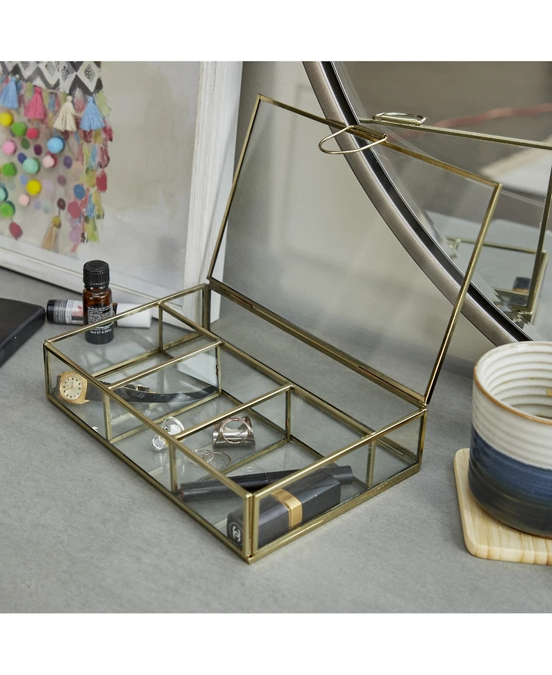 CosmoLiving by Cosmopolitan Gold Glass Modern Jewelry Box , 2" x 9" x 6"