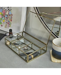 CosmoLiving by Cosmopolitan Gold Glass Modern Jewelry Box , 2" x 9" x 6"