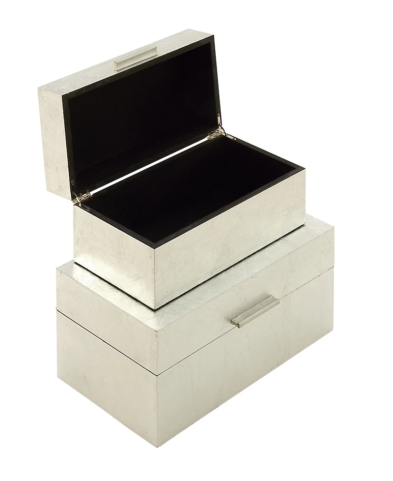 CosmoLiving by Cosmopolitan Set of 2 Silver Wood Glam Box, 11", 13"