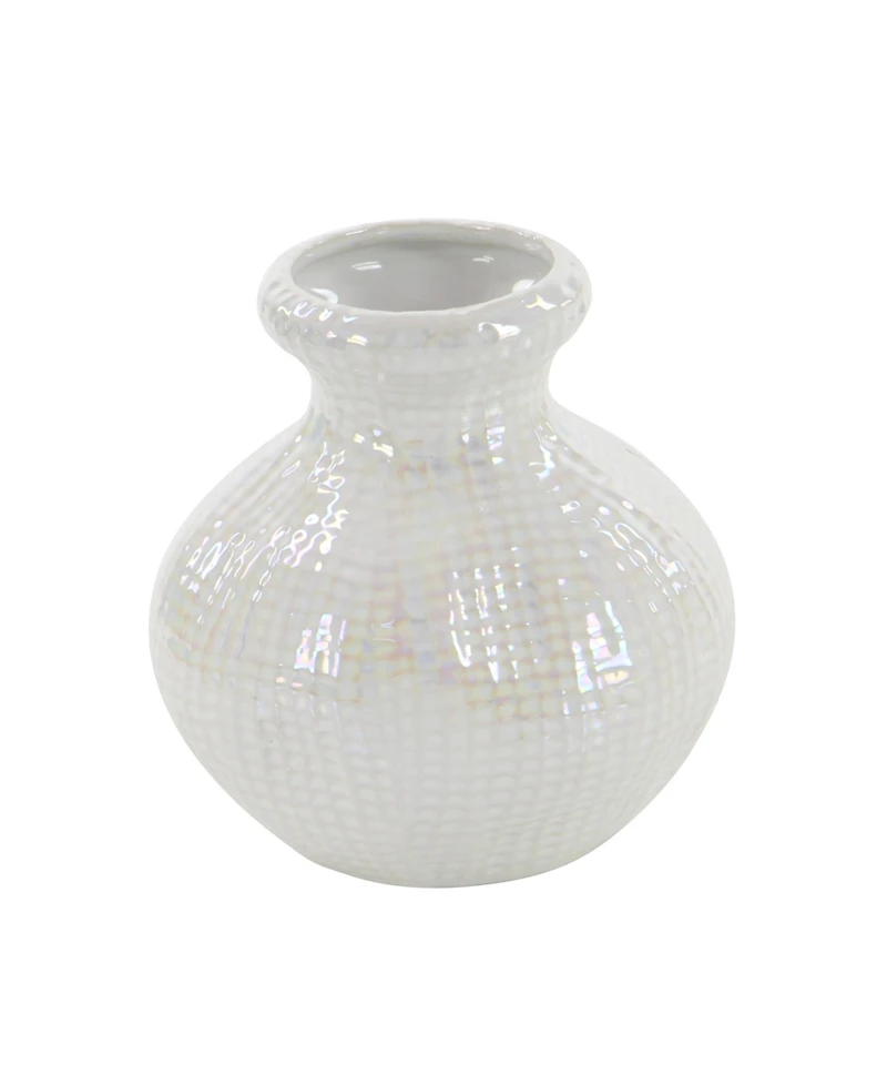 CosmoLiving by Cosmopolitan Set of 3 Cream Stoneware Glam Vase, 6" x 6"