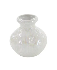 CosmoLiving by Cosmopolitan Set of 3 Cream Stoneware Glam Vase, 6" x 6"