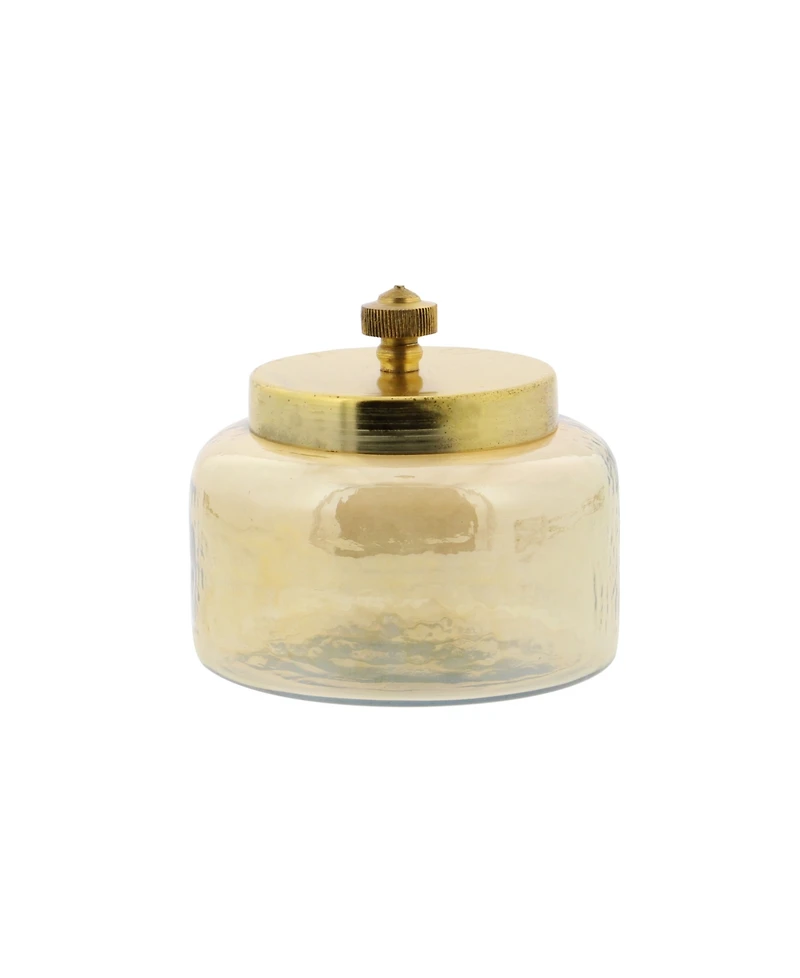 Round Iridescent Glass Jars with Complimenting Metal Lid, Set of 2