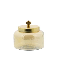 Round Iridescent Glass Jars with Complimenting Metal Lid, Set of 2