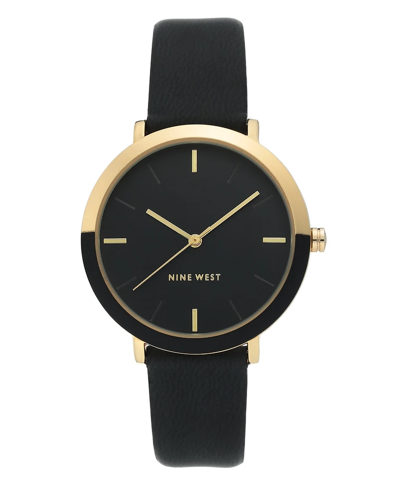Nine West Women's Gold-Tone and Black Strap Watch, 36mm