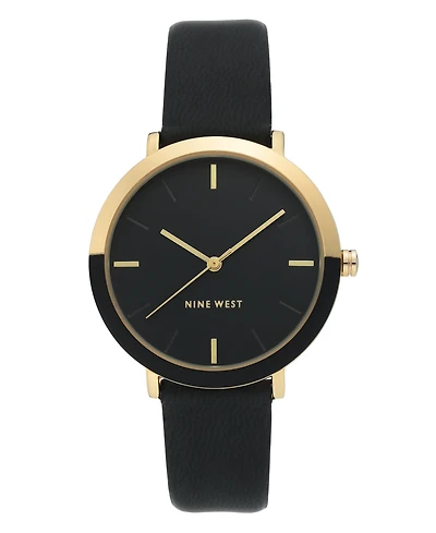 Nine West Women's Gold-Tone and Black Strap Watch, 36mm
