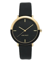 Nine West Women's Gold-Tone and Black Strap Watch, 36mm