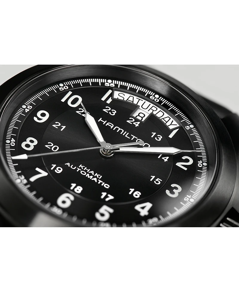 Hamilton Men's Swiss Automatic Khaki Field King Black Leather Strap Watch 40mm
