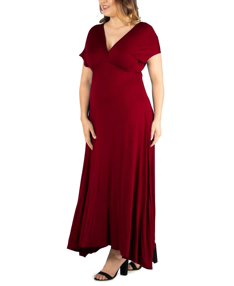 24seven Comfort Apparel Plus Empire Waist V-neck Maxi Dress