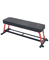Sunny Health & Fitness Power Zone Strength Flat Bench with 550 lb Max Weight, Dumbbell Rack and Transport Wheels