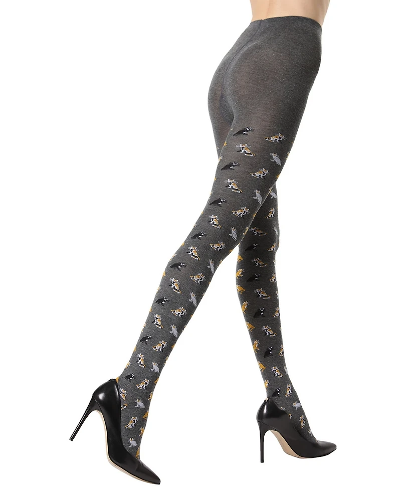 MeMoi Women's Pretty Kitties Reinforced Toe Sweater Tights