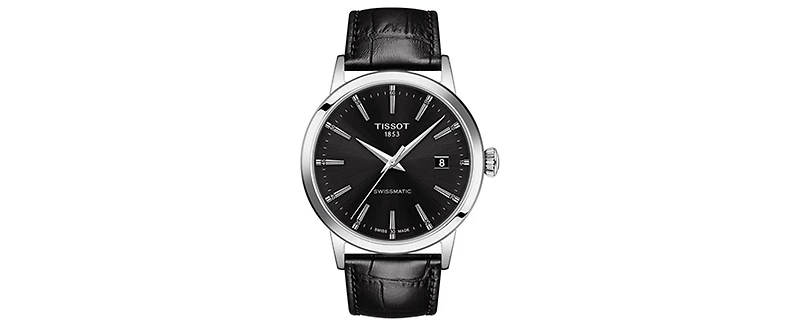 Tissot Men's Swiss Automatic Classic Dream Black Leather Strap Watch 42mm