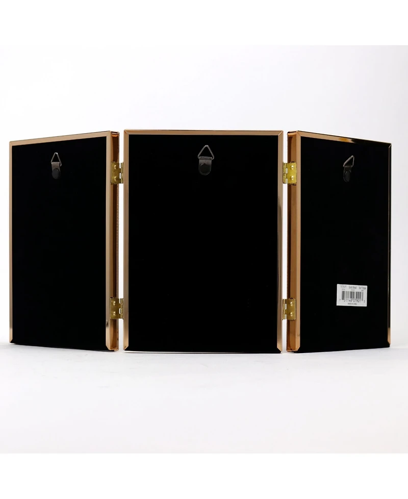 Polished Metal Hinged Triple Picture Frame - Bead Border Design, 5" x 7"