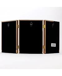 Polished Metal Hinged Triple Picture Frame - Bead Border Design, 5" x 7"