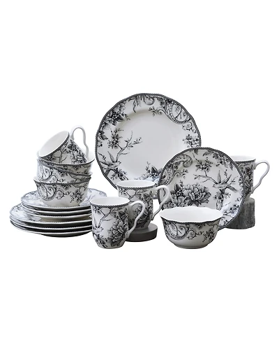 222 Fifth Adelaide Black 16 Piece Dinnerware Set, Service for 4