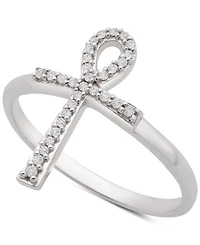 Wrapped Diamond Ankh Cross Ring (1/10 ct. t.w.) in 14k White Gold, Created for Macy's