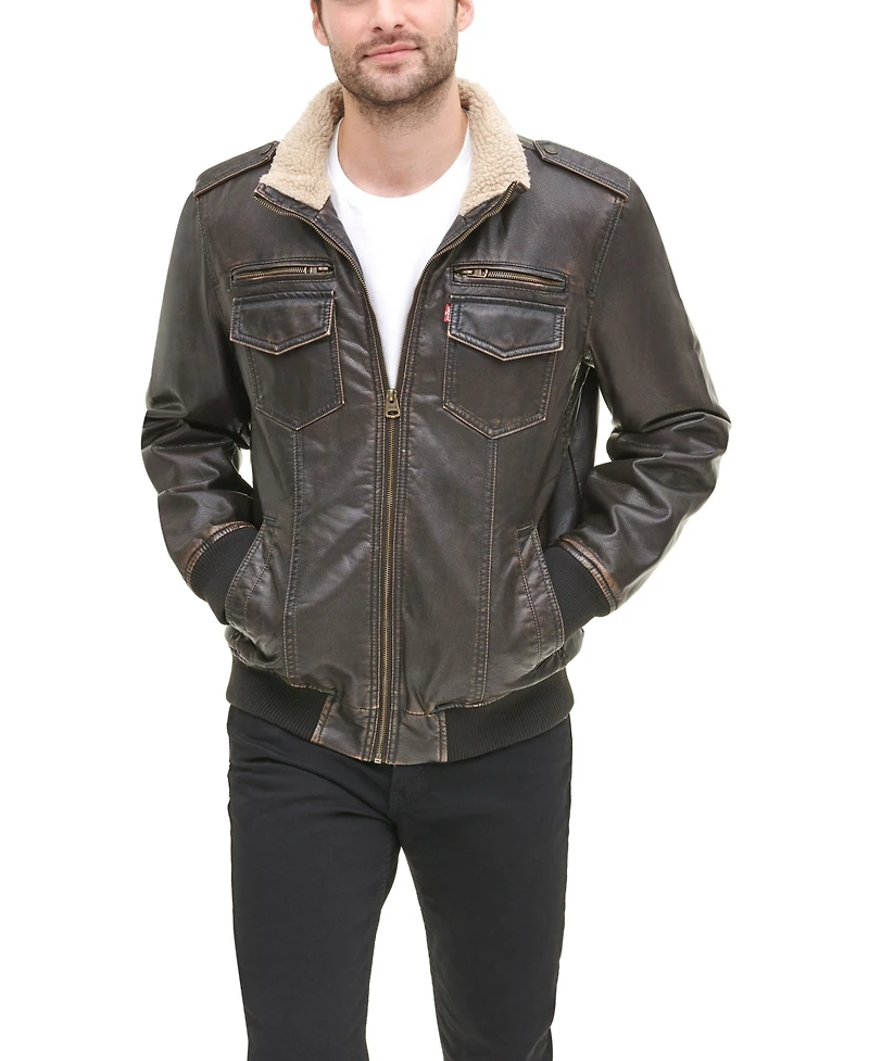 Levi's Men's Sherpa Lined Faux Leather Aviator Bomber