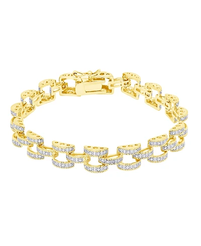 Diamond Accent Panther Link Bracelet Silver Plate or Gold