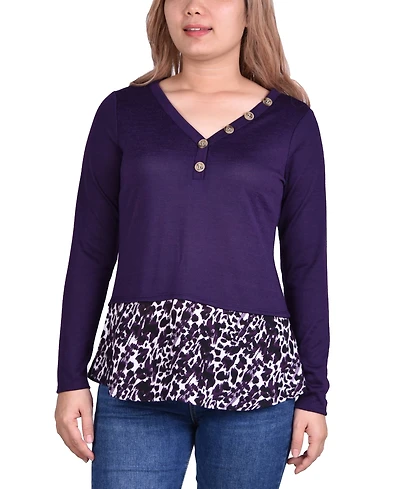 Women's Hacci Top with Printed Hem Inset