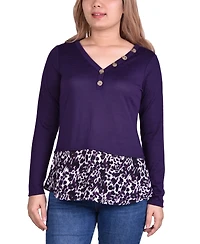Women's Hacci Top with Printed Hem Inset