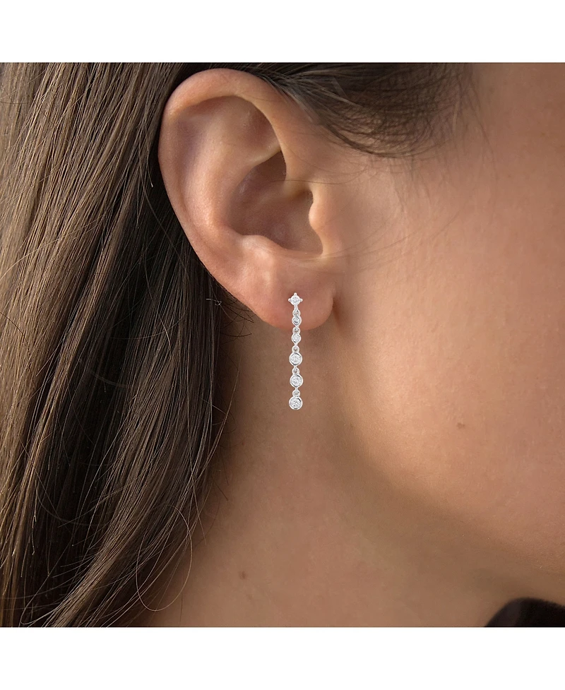 Macy's Cubic Zirconia Rhodium Plated Dangling Bezel Set Earrings (Also 14k Gold Over Silver)