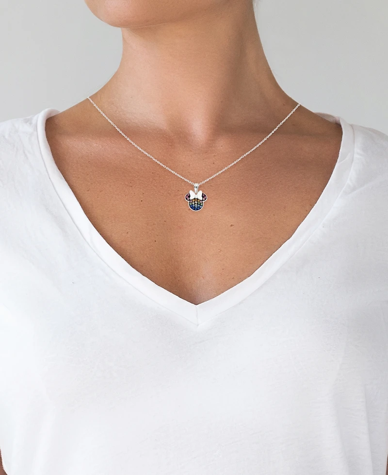 Disney Children's 2-Pc. Set Crystal Multicolor Minnie Mouse Pendant Necklace and Stud Earrings in Sterling Silver