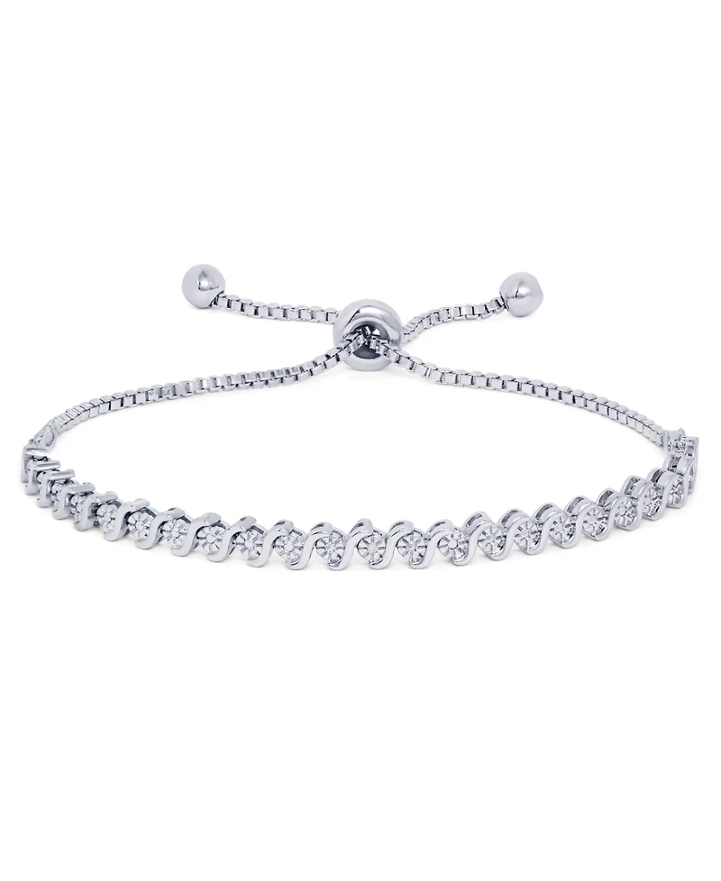 Diamond Accent S Link Adjustable Bolo Bracelet in Silver Plate