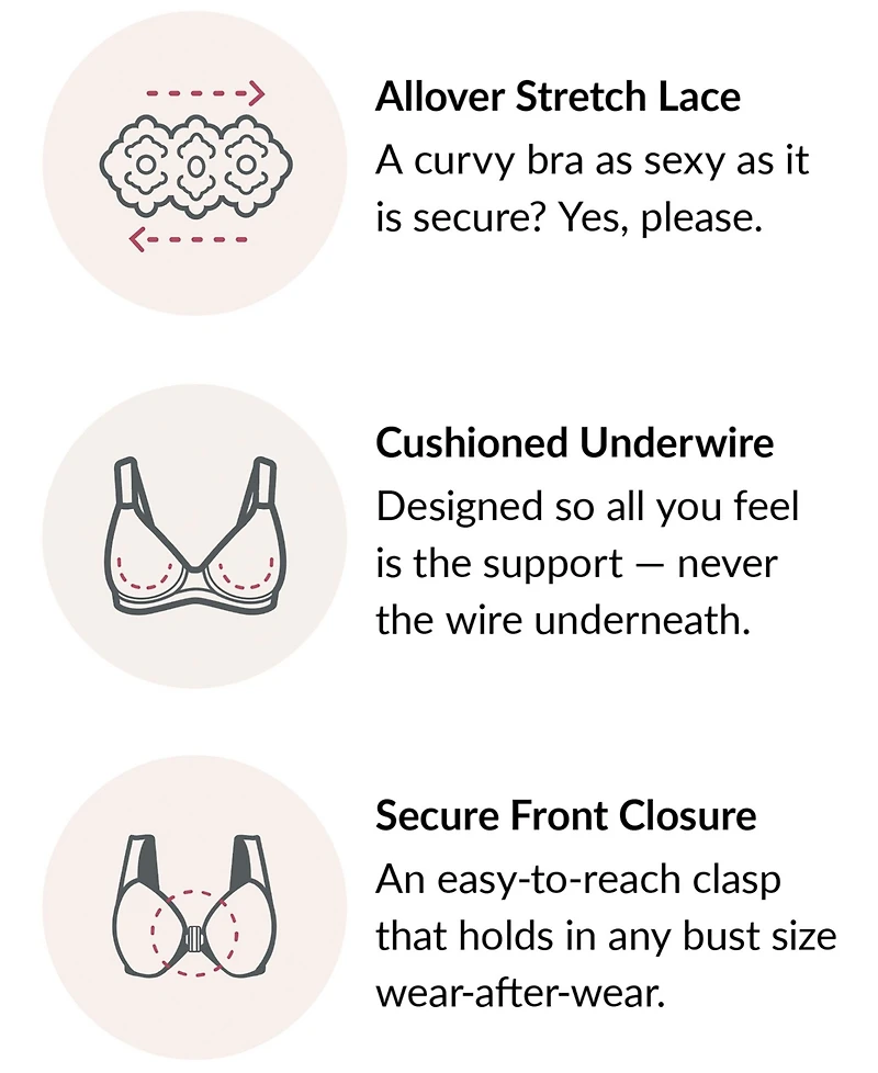 Glamorise Women's Full Figure Plus Wonderwire Front Close Stretch Lace Bra 9245