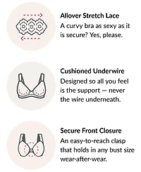 Glamorise Women's Full Figure Plus Wonderwire Front Close Stretch Lace Bra 9245