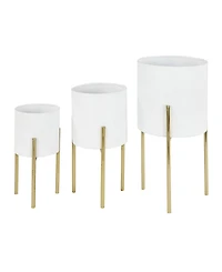 Contemporary Style Large Round Metal Planters in Stands, Set of 3