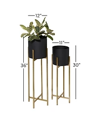 Set of 2 Black Metal Contemporary Planter, 30", 36"
