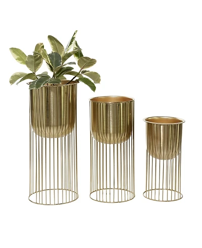 Large Eclectic Metal Planters with Stands, Set of 3