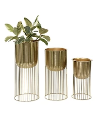 Large Eclectic Metal Planters with Stands, Set of 3