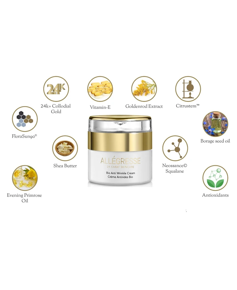 Allegresse 24K Skincare Bio Anti Wrinkle Cream 1.7oz
