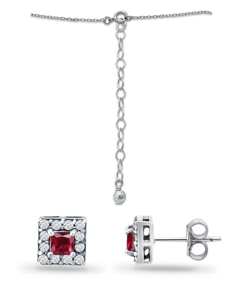 Giani Bernini Lab Grown Ruby and Cubic Zirconia Halo Square Pendant and Earring Set, 3 Piece