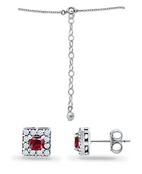 Giani Bernini Lab Grown Ruby and Cubic Zirconia Halo Square Pendant and Earring Set, 3 Piece