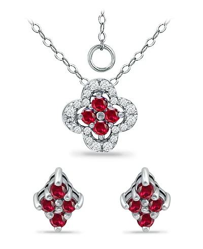 Giani Bernini Created Ruby and Cubic Zirconia Clover Pendant and Earring Set, 3 Piece