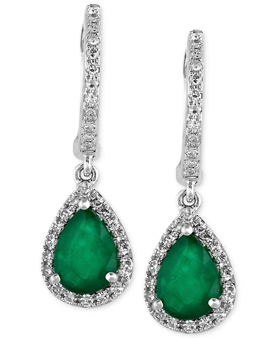 Effy Emerald (1-1/8 ct. t.w.) and Diamond (1/4 ct. t.w.) Drop Earrings in 14k White Gold, Created for Macy's