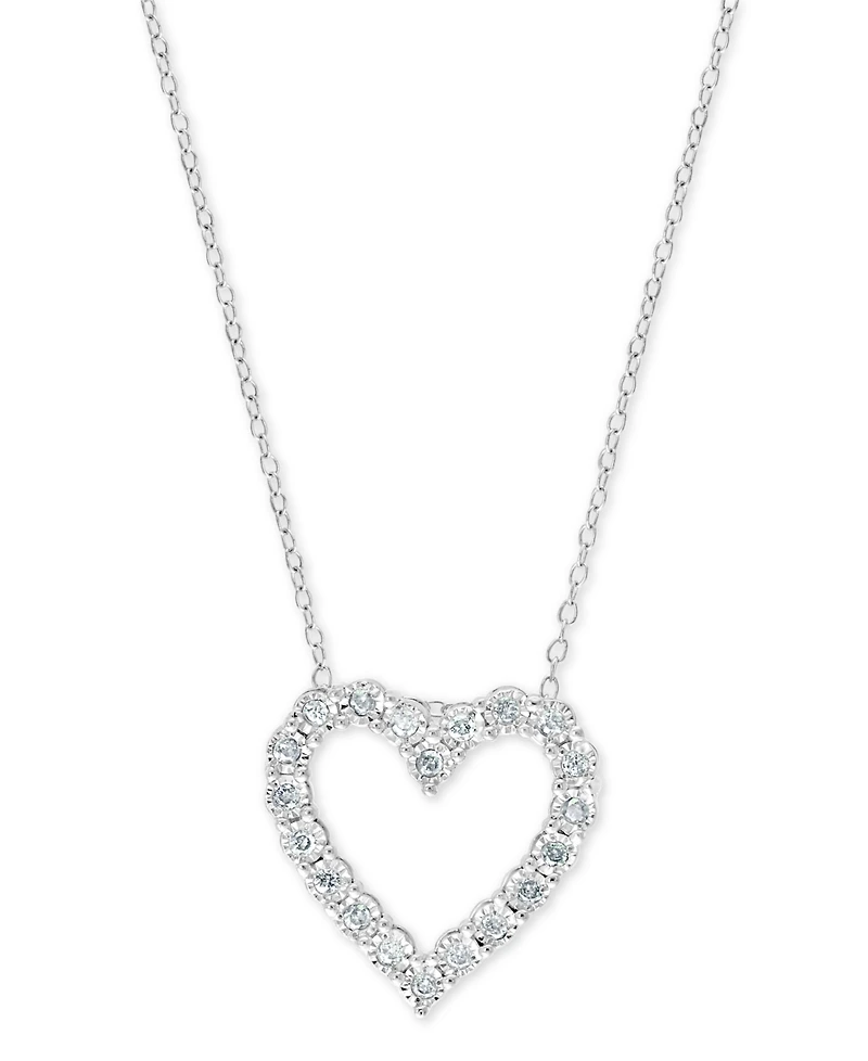 Effy Diamond Heart 18" Pendant Necklace (1/4 ct. t.w.) in Sterling Silver or 14k Gold-Plated Sterling Silver